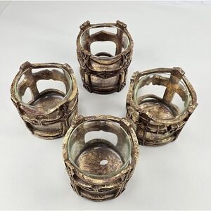Set of 4 Bronze Finish Glass Candle Holders Votive Tea Light‎ Home Decor